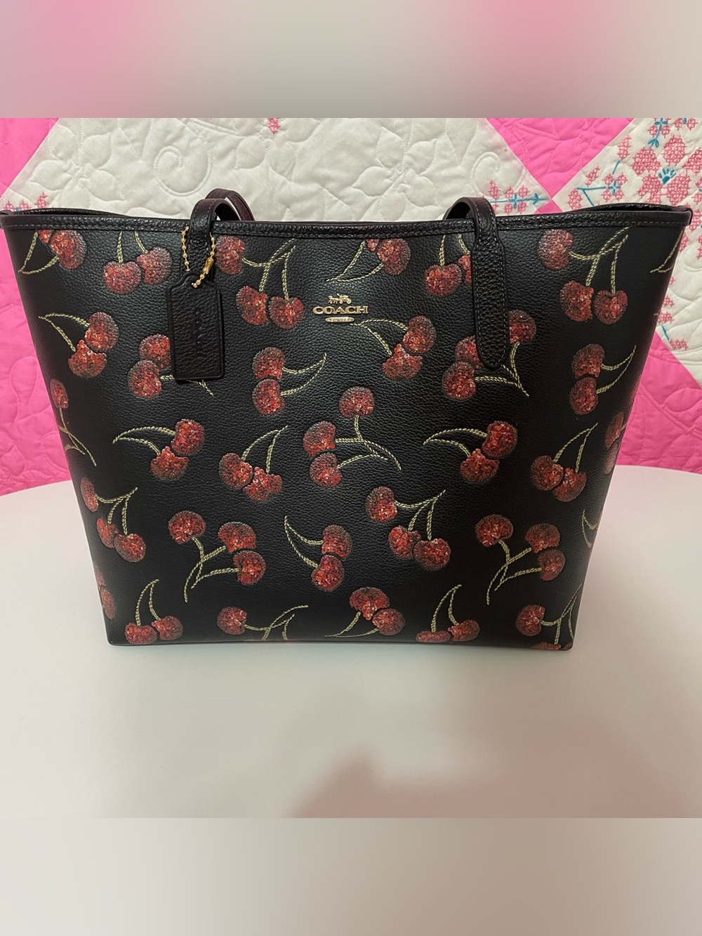 Coach Black Tote with Red Cherry Print